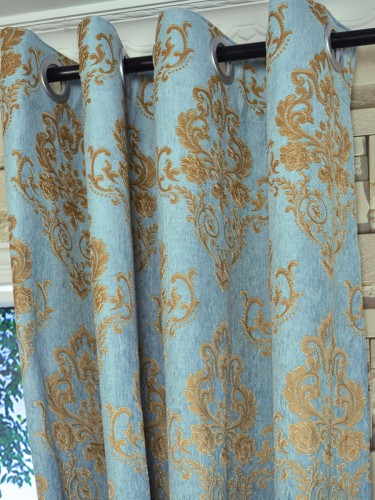 Angel Jacquard European Style Floral Eyelet Chenille Curtain Fabric Details