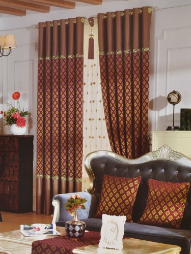 Angel Jacquard Victorian Damask Custom Made Curtains (Color: Deep Maroon)