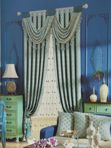 Angel Jacquard Victorian Damask Eyelet Chenille Curtain (Color: Medium Sky Blue)