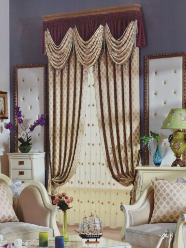 Angel Jacquard Victorian Damask Versatile Pleat Chenille Curtain (Color: Beige)