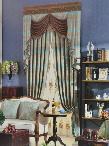 Angel Jacquard Floral Damask Curtain (Color: Medium Sky Blue)