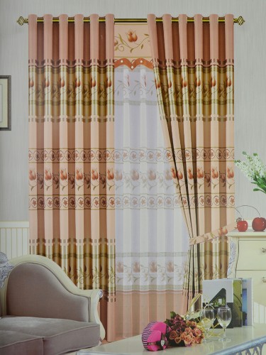 Angel Double-side Printed Pattern Flowers Eyelet Curtain (Color: Cadmium Orange)