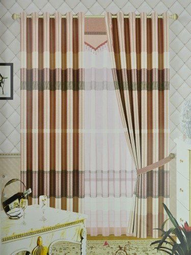 Angel Double-side Printed Pattern Horizonal Stripe Eyelet Curtain (Color: Deer)