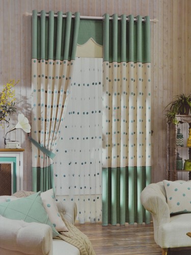 Isabel Embroidered Polka Dot Stitching Custom Made Curtains (Color: Celadon Green)