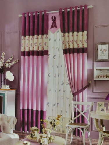 Isabel Embroidered Elegant Stitching Eyelet Curtain (Color: Amaranth Pink)