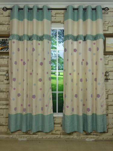 Isabel Embroidered Flowers Stitching and Ruffle Custom Made Curtains (Heading: Eyelet)