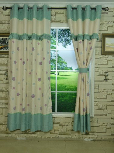 Isabel Embroidered Flowers Stitching and Ruffle Custom Made Curtains