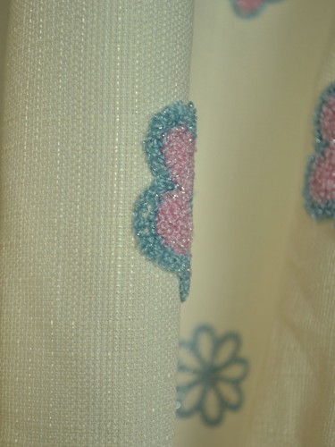 Isabel Embroidered Flowers Stitching and Ruffle Eyelet Curtain Celadon Green Fabric Details