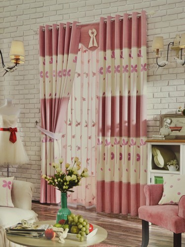 Isabel Embroidered Four Leaves Stitching Custom Made Curtains (Color: Amaranth Pink)