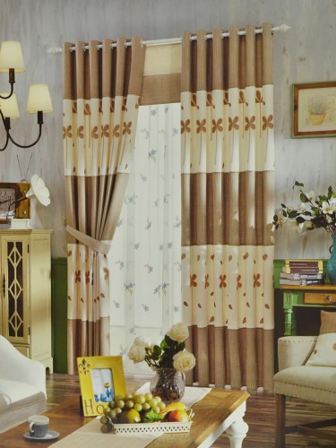 Isabel Embroidered Four Leaves Stitching Custom Made Curtains (Heading: Eyelet)