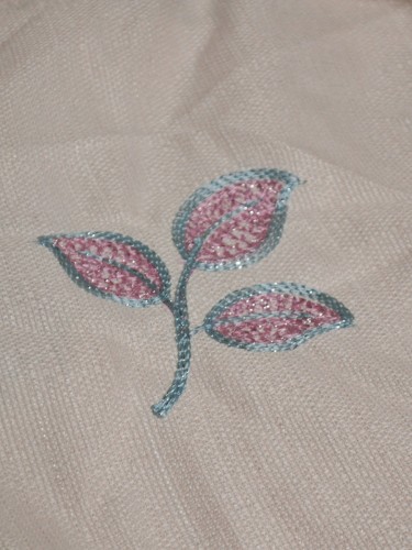 Isabel Embroidered Three Leaves Stitching Eyelet Curtain Carmine Fabric