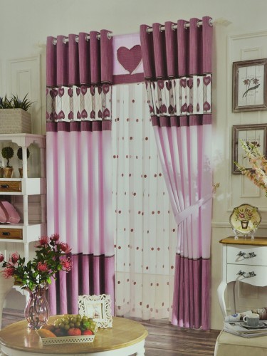 Isabel Custom Made Curtains Stitching Leaf Sheer (Color: Amaranth Pink)