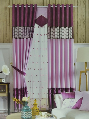 Isabel Custom Made Curtains Stitching Plaid Sheer (Color: Amaranth Pink)