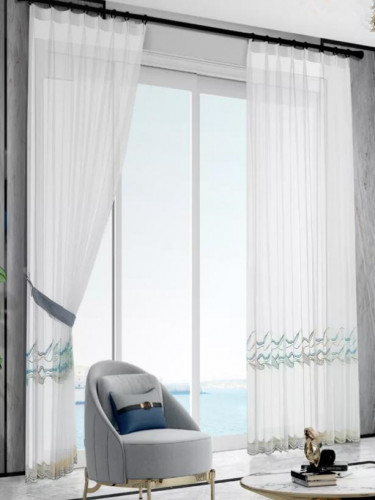 QY7121SCC Gingera Water Pattern Embroidered Double Pinch Pleat Sheer Curtains