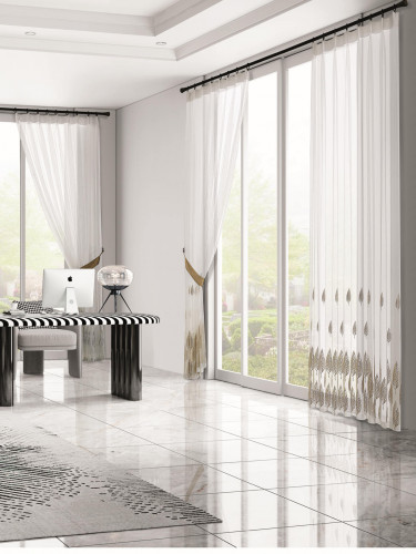 QY7121SH Gingera Leaves Embroidered Custom Made Sheer Curtains