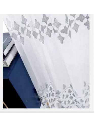 QY7121SK Gingera Clovers Embroidered Custom Made Sheer Curtains(Color: Grey)