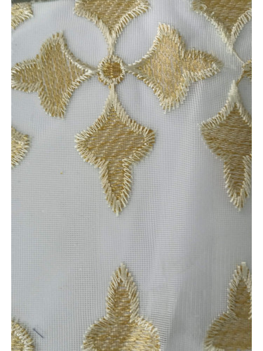 QY7121SKC Gingera Clovers Embroidered Double Pinch Pleat Ready Made Sheer Curtains(Color: Beige)