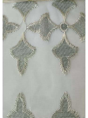 QY7121SKC Gingera Clovers Embroidered Double Pinch Pleat Ready Made Sheer Curtains(Color: Grey)