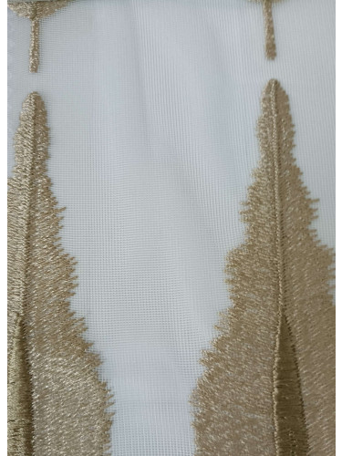 QY7121SOC Gingera Leaves Embroidered Double Pinch Pleat Ready Made Sheer Curtains(Color: Brown)
