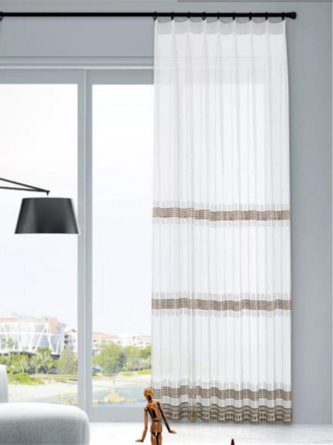 QY7121SP Gingera Horizontal Stripes Embroidered Custom Made Sheer Curtains