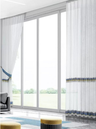 QY7121SRC Gingera Embroidered Double Pinch Pleat Ready Made Sheer Curtains