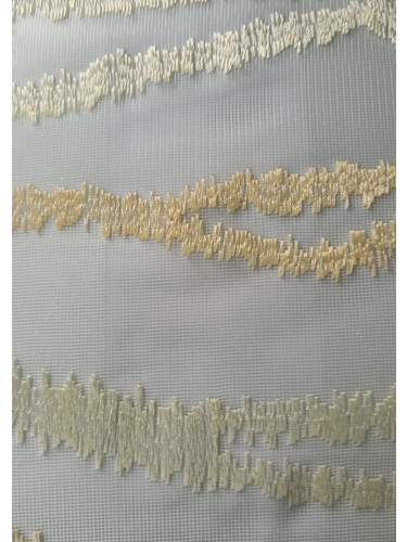 QY7121STC Gingera Waves Embroidered Double Pinch Pleat Ready Made Sheer Curtains(Color: Beige)