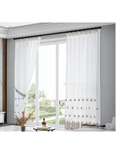 QY7121SXC Gingera Flowers Embroidered Double Pinch Pleat Ready Made Sheer Curtains