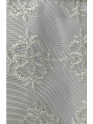 QY7121SXC Gingera Flowers Embroidered Double Pinch Pleat Ready Made Sheer Curtains(Color: White)