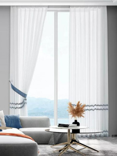QY7121SZC Gingera Waves Embroidered Double Pinch Pleat Ready Made Sheer Curtains