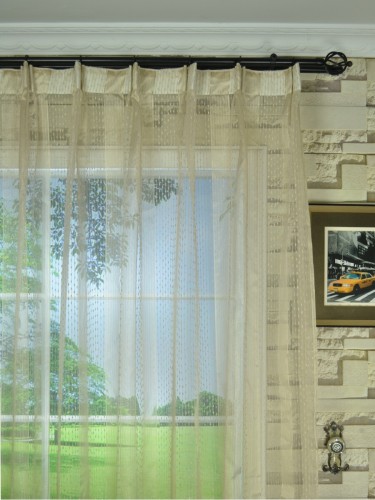 QY7151SB Laura Striped Custom Made Sheer Curtains with Gold Line (Heading: Versatile Pleat)