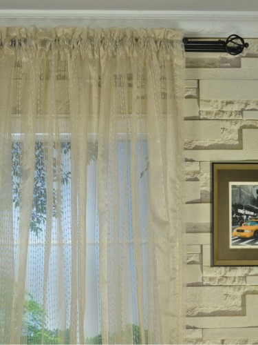 QY7151SB Laura Striped Custom Made Sheer Curtains with Gold Line (Heading: Rod Pocket)