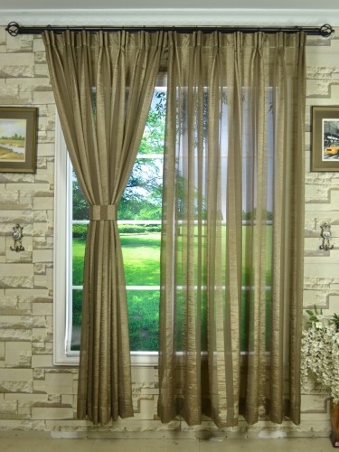 QY7151SF Laura Crinkle Striped Custom Made Sheer Curtains (Heading: Versatile Pleat)