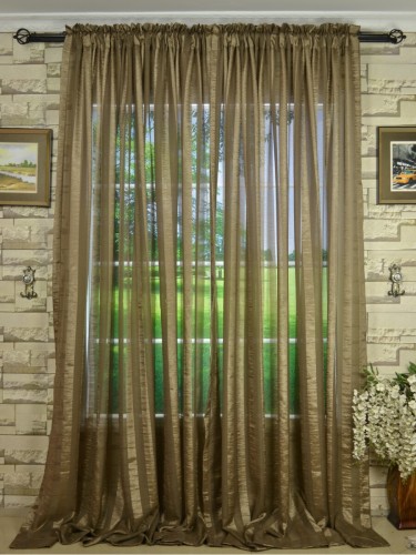 QY7151SFE Laura Crinkle Striped Rod Pocket Sheer Curtains