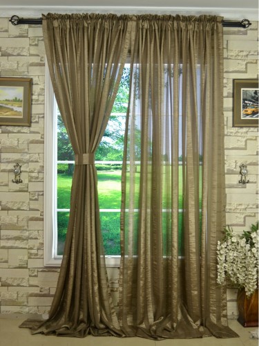 QY7151SFE Laura Crinkle Striped Rod Pocket Sheer Curtains