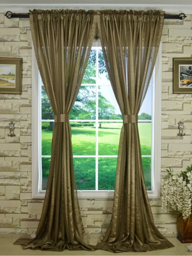 QY7151SF Laura Crinkle Striped Custom Made Sheer Curtains (Heading: Rod Pocket)