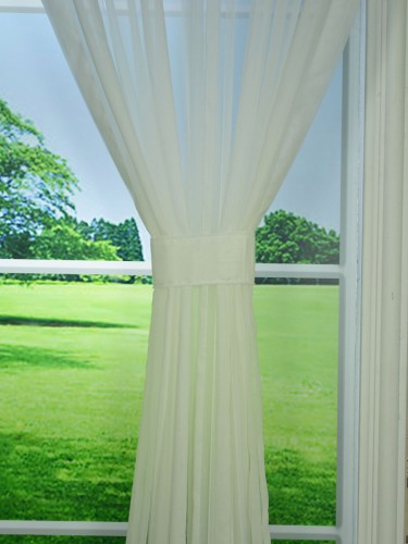 QY7151SHB Laura Big Striped Polyester Tab Top Sheer Curtains (Color: Cloud Dancer)