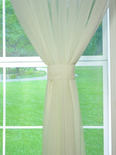 QY7151SIB Laura Snow Striped Tab Top Sheer Curtains (Color: Cloud Dancer)