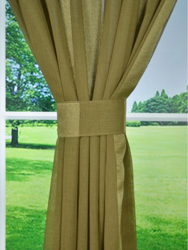 QY7151SKG Laura Striped Concealed Tab Top Sheer Curtains Fabric Tiebacks