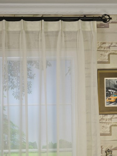 QY7151SL Laura Small Striped Custom Made Sheer Curtains (Heading: Versatile Pleat)