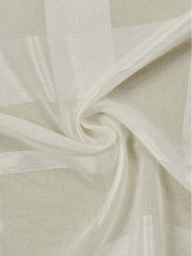 QY7151SNE Laura Big Plaid Polyester Rod Pocket Sheer Curtains (Color: Cloud Dancer)