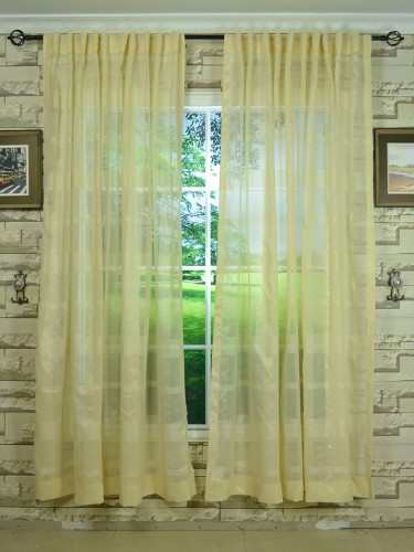 QY7151SNG Laura Big Plaid Polyester Concealed Tab Top Sheer Curtains