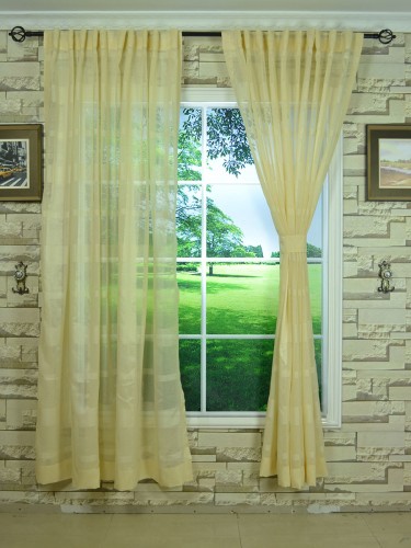 QY7151SNG Laura Big Plaid Polyester Concealed Tab Top Sheer Curtains with Fabric Tieback