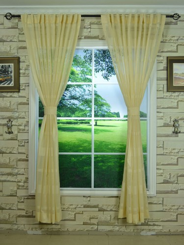 QY7151SNG Laura Big Plaid Polyester Concealed Tab Top Sheer Curtains (Color: Alabaster Gleam)