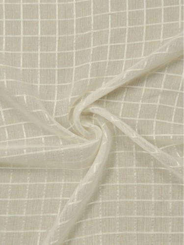 QY7151SOB Laura Small Plaid Polyester Tab Top Sheer Curtains