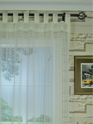 QY7151SO Laura Small Plaid Polyester Custom Made Sheer Curtains (Heading: Tab Top)