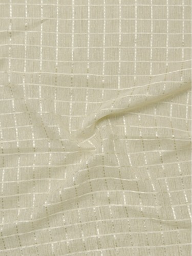 QY7151SOG Laura Small Plaid Polyester Concealed Tab Top Sheer Curtains (Color: Alabaster Gleam)