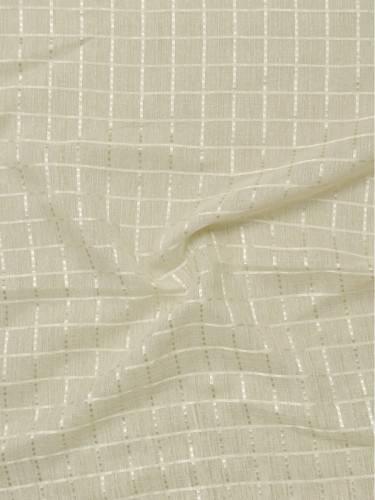 QY7151SO Laura Small Plaid Polyester Custom Made Sheer Curtains (Color: Alabaster Gleam)