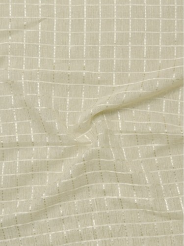 QY7151SOB Laura Small Plaid Polyester Tab Top Sheer Curtains (Color: Alabaster Gleam)