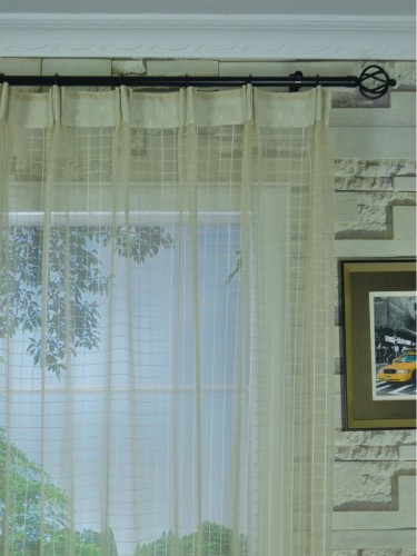 QY7151SO Laura Small Plaid Polyester Custom Made Sheer Curtains (Heading: Versatile Pleat)
