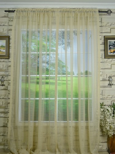 QY7151SOE Laura Small Plaid Polyester Rod Pocket Sheer Curtains